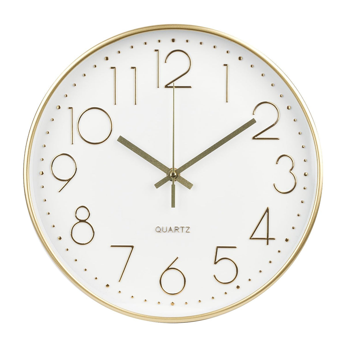 Wall Clock 12 Inch Non-Ticking Silent Modern Simple Style Round Decor Clock Gold Stereoscopic Dial Quartz Wall Clocks for Home/Office/School/Living Room/Bedroom/Kitchen