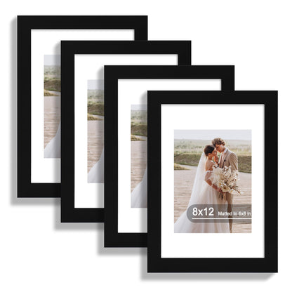 Hongkee 5x7 Picture Frame Set of 4, Real Glass and Wooden Frame, 4x6 Mat