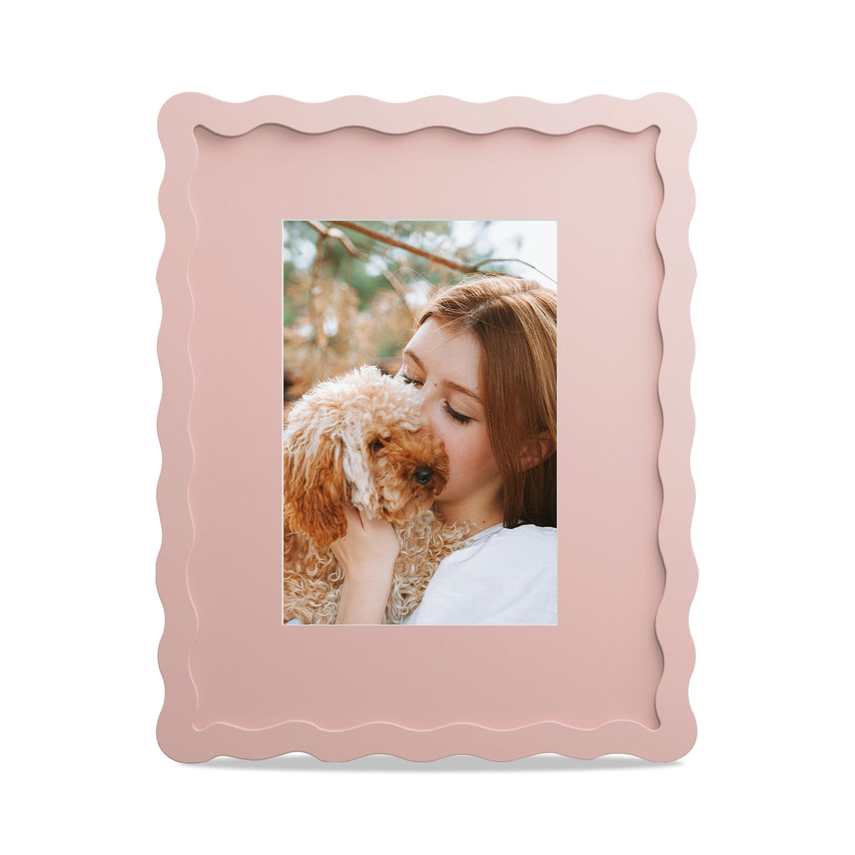 4x6 Picture Frame with Mat for 3.5x5, Wavy Edge Wooden Real Glass Photo Frame for Tabletop and Wall Hanging, Green, 1 Pack