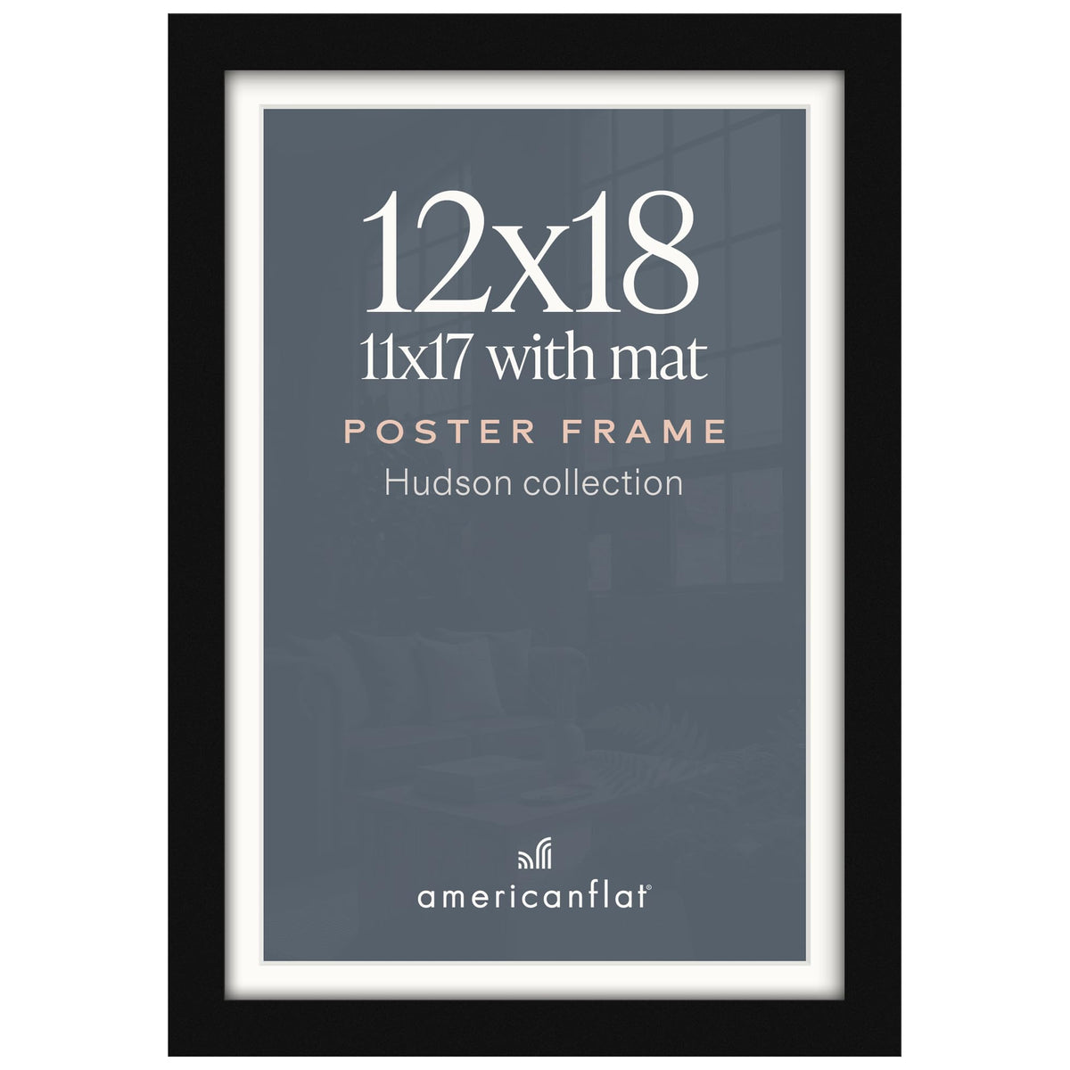 Americanflat 22x28 Poster Frame - Matted to 18x24 - Engineered Wood - Black