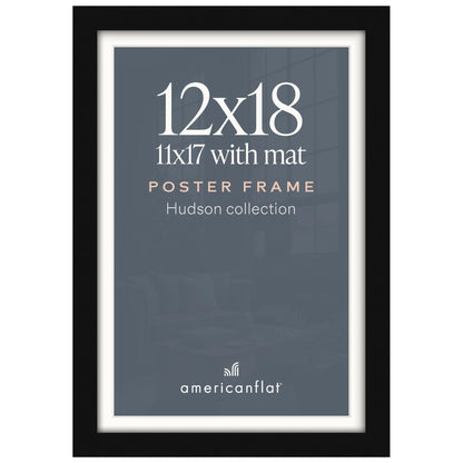 Americanflat 22x28 Poster Frame - Matted to 18x24 - Engineered Wood - Black