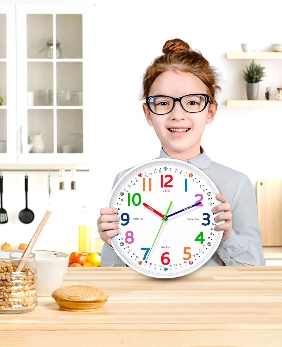 Silent Kids Wall Clock – Non-Ticking, Battery-Powered, Ideal for Teaching Time and Stylish Décor in Any Room - 8 Inch