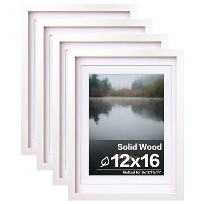 Egofine 8x10 Picture Frames Set of 4, Made of Solid Wood Covered by Plexiglass 4x6 and 5x7 with Mat or 8x10 without Mat, for Table Top Display and Wall Mounting Photo Frame White