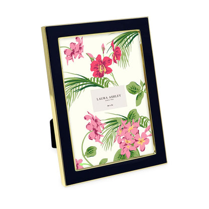 Laura Ashley 4x6 White Enamel Picture Frame, Gold Metal Edge w/Easel