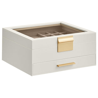 SONGMICS Jewelry Box Organizer, 3-Layer Storage with 2 Drawers, Glass Lid
