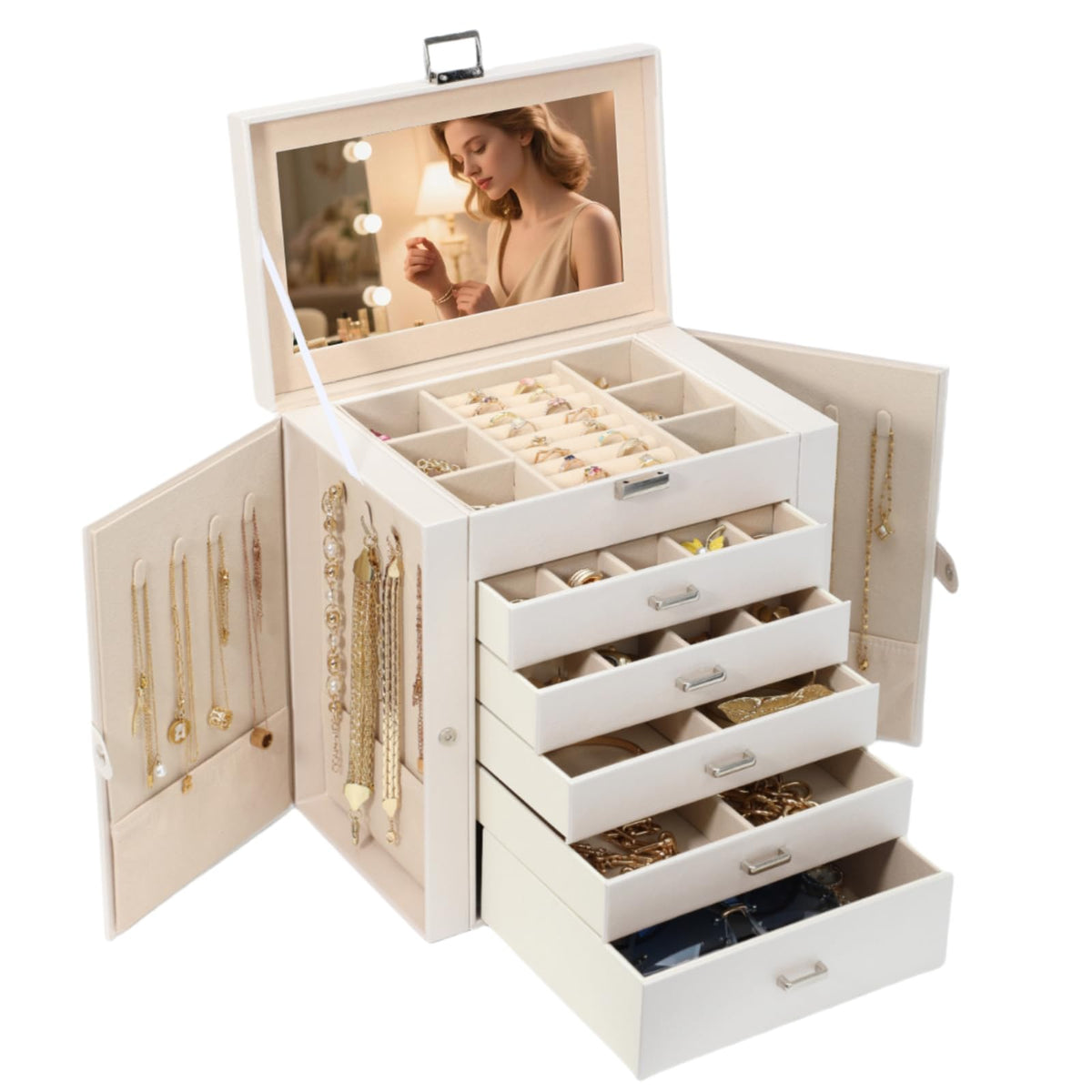 BOOVO Large Jewelry Box for Women 6 Layer
