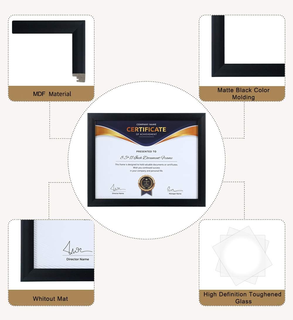 ELSKER&HOME 8.5x11 Picture Frame Certificate Document Frame 6 Pack Glass