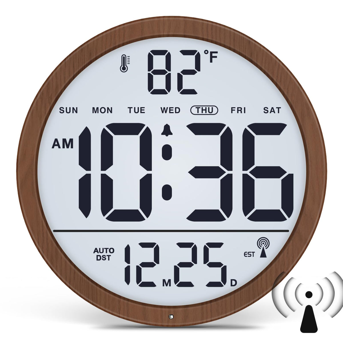 WallarGe Backlit Atomic Clock, Self-Setting Digital Wall Clock, 8"