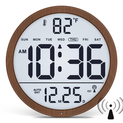 WallarGe Backlit Atomic Clock, Self-Setting Digital Wall Clock, 8"