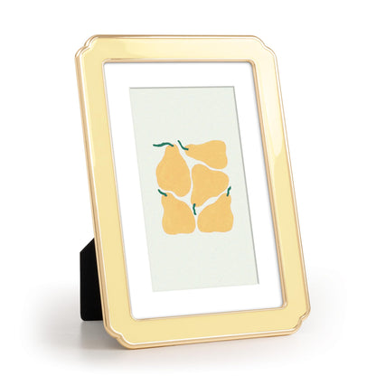4x6 Enamel Picture Frame with HD-Tempered Glass, Display 3x5 Photo with Mat, Ornate Photo Frame with Gold Metal Edge & Velvet Back for Tabletop & Wall Mount Vertically or Horizontally Display, White