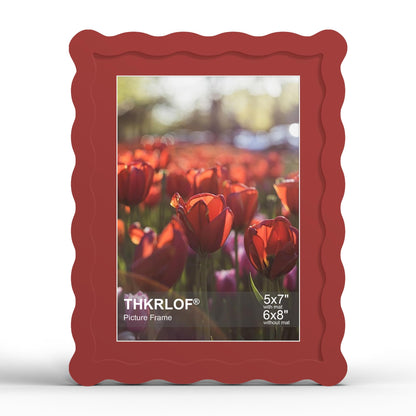 4x6 Picture Frame with Mat for 3.5x5, Wavy Edge Wooden Real Glass Photo Frame for Tabletop and Wall Hanging, Green, 1 Pack