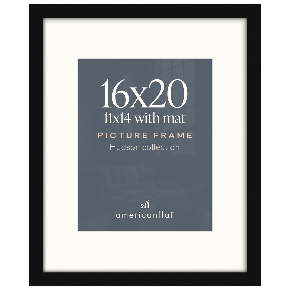Americanflat 22x28 Poster Frame - Matted to 18x24 - Engineered Wood - Black