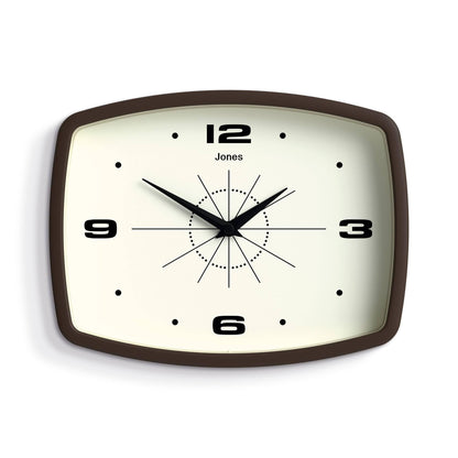 JONES CLOCKS® Movie wall Clock | Rectangular Retro Clock | 10" | Orange