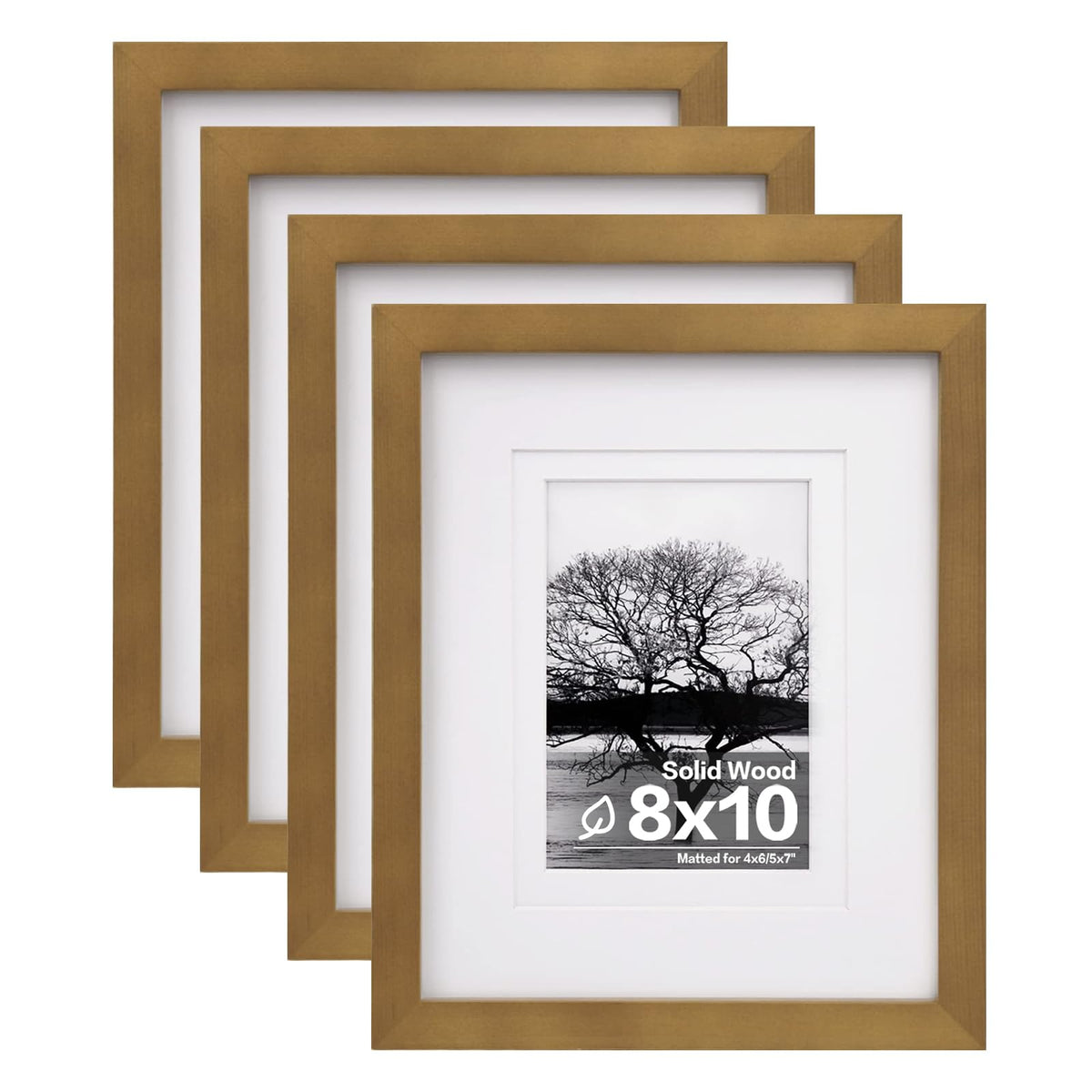 Egofine 11x14 Picture Frames 4 Pack Display Pictures 5x7/8x10 with Mat or 11x14 Without Mat Made of Solid Wood Covered by Plexiglass for Table Top Display and Wall Mounting Photo Frame, Light Brown