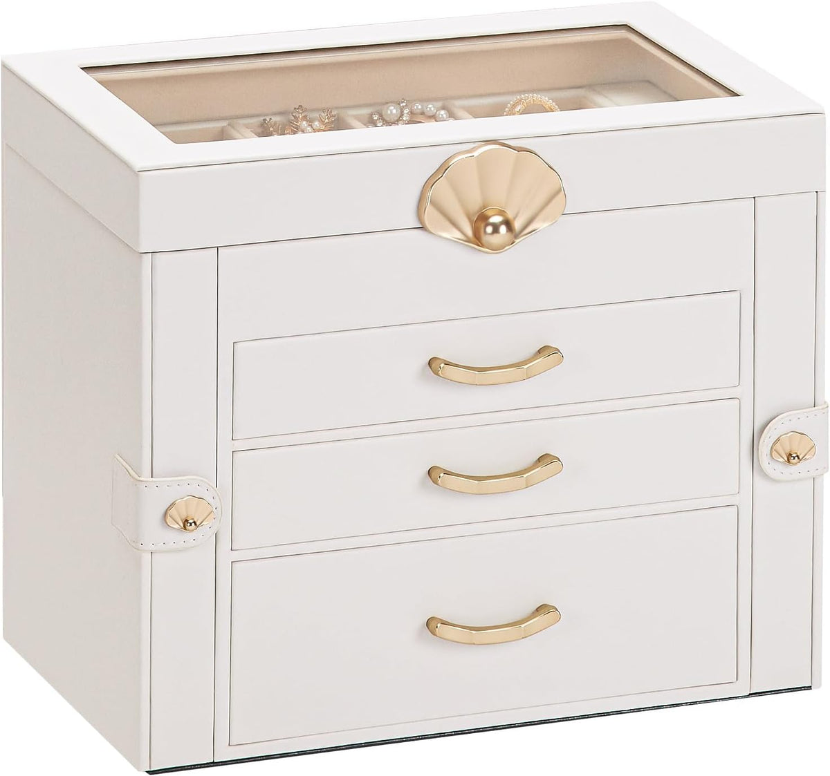 Enthralite Modern Jewelry Organizer for Women: 4-Layer Box with Clear Lid