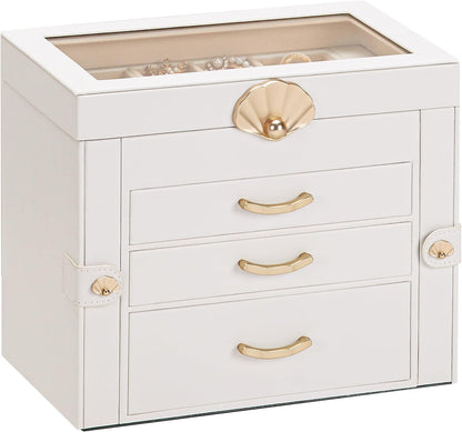 Enthralite Modern Jewelry Organizer for Women: 4-Layer Box with Clear Lid