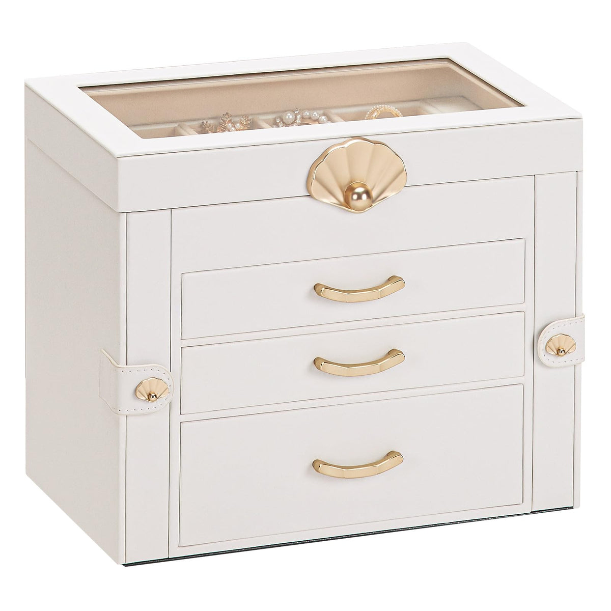 Enthralite Modern Jewelry Organizer for Women: 4-Layer Box with Clear Lid