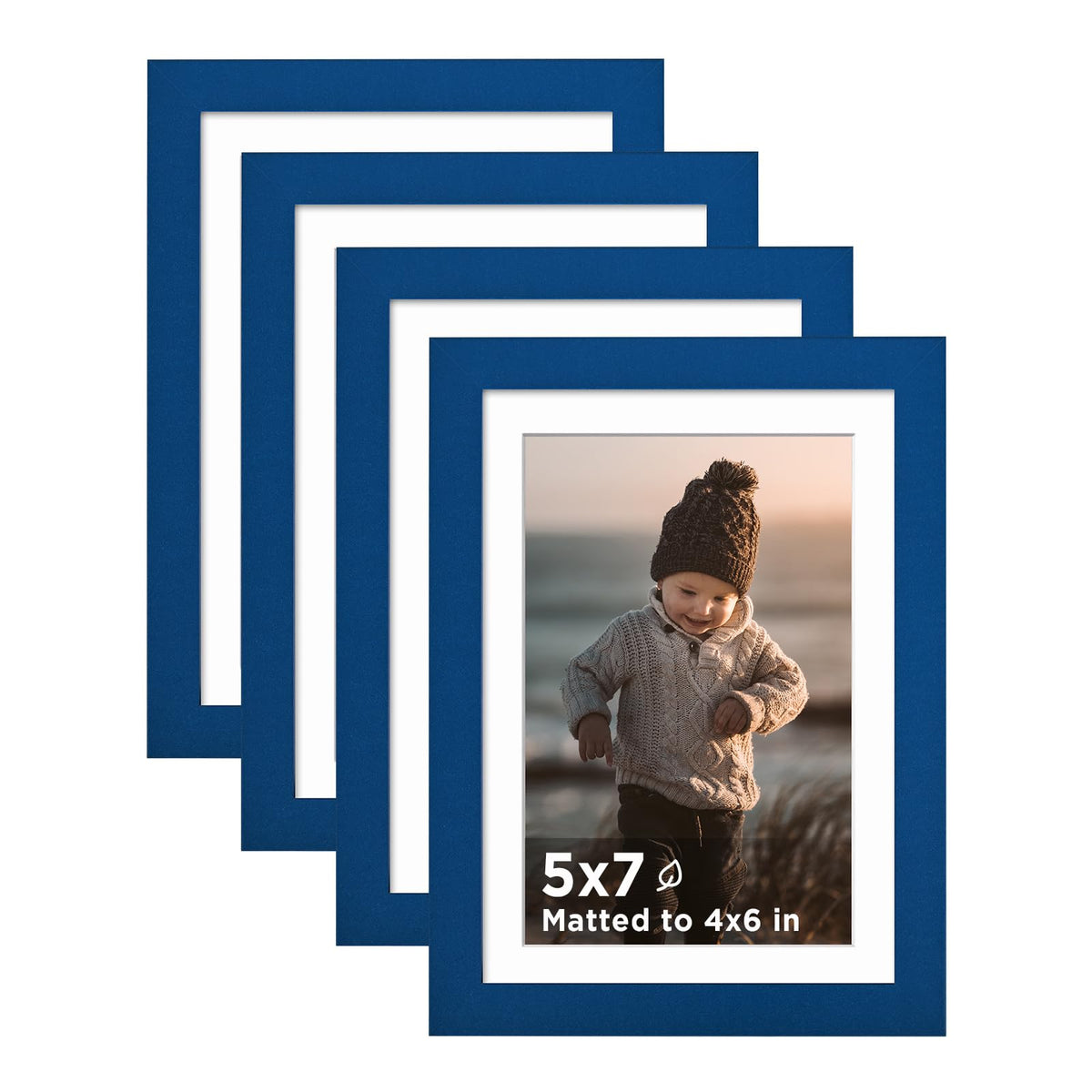 KINLINK 5x7 Picture Frame White Set of 4, Wooden Photo Frames Matted 4x6 with Plexiglass for 4x6 with Mat or 5x7 without Mat for Table and Wall Display