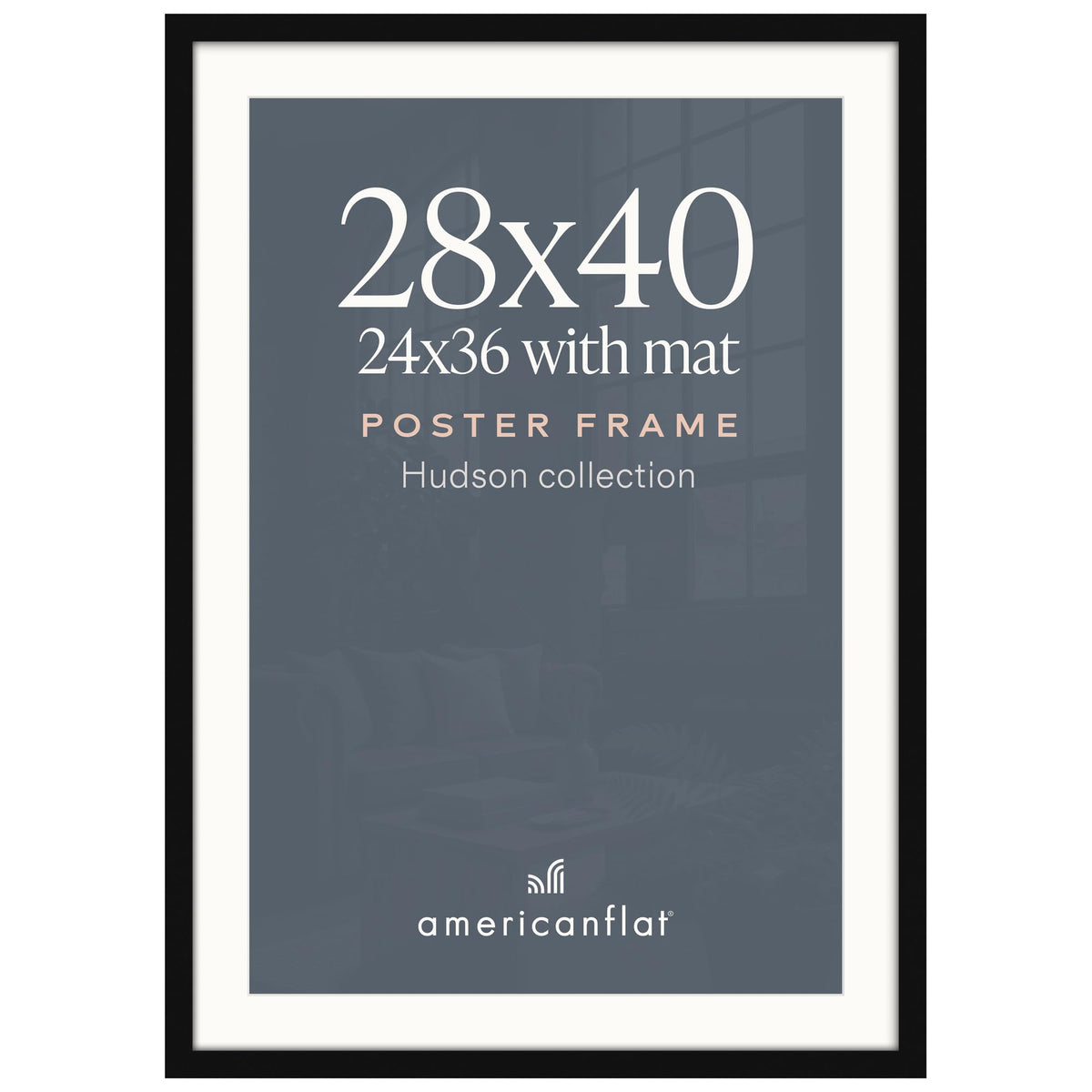 Americanflat 22x28 Poster Frame - Matted to 18x24 - Engineered Wood - Black