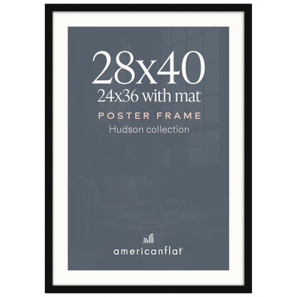 Americanflat 22x28 Poster Frame - Matted to 18x24 - Engineered Wood - Black