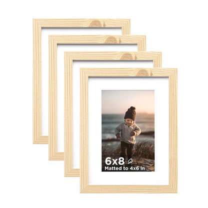 KINLINK 5x7 Picture Frame White Set of 4, Wooden Photo Frames Matted 4x6 with Plexiglass for 4x6 with Mat or 5x7 without Mat for Table and Wall Display