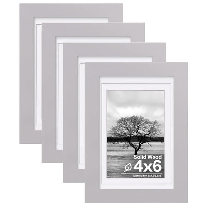 Egofine 11x14 Picture Frames 4 Pack Display Pictures 5x7/8x10 with Mat or 11x14 Without Mat Made of Solid Wood Covered by Plexiglass for Table Top Display and Wall Mounting Photo Frame, Light Brown