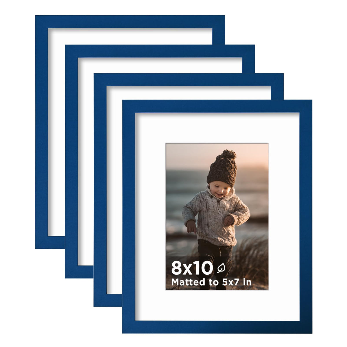 KINLINK 5x7 Picture Frame White Set of 4, Wooden Photo Frames Matted 4x6 with Plexiglass for 4x6 with Mat or 5x7 without Mat for Table and Wall Display