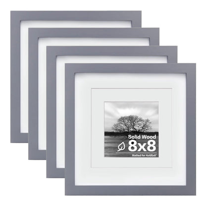 Egofine 11x14 Picture Frames 4 Pack Display Pictures 5x7/8x10 with Mat or 11x14 Without Mat Made of Solid Wood Covered by Plexiglass for Table Top Display and Wall Mounting Photo Frame, Light Brown