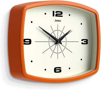 JONES CLOCKS® Movie wall Clock | Rectangular Retro Clock | 10" | Orange