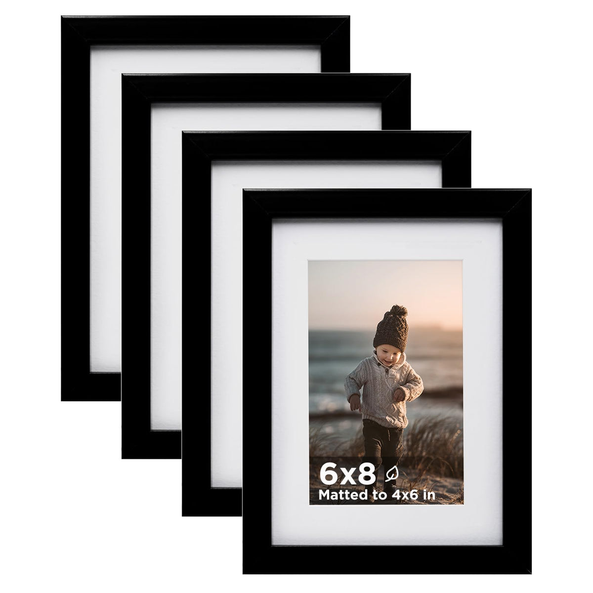 KINLINK 5x7 Picture Frame White Set of 4, Wooden Photo Frames Matted 4x6 with Plexiglass for 4x6 with Mat or 5x7 without Mat for Table and Wall Display
