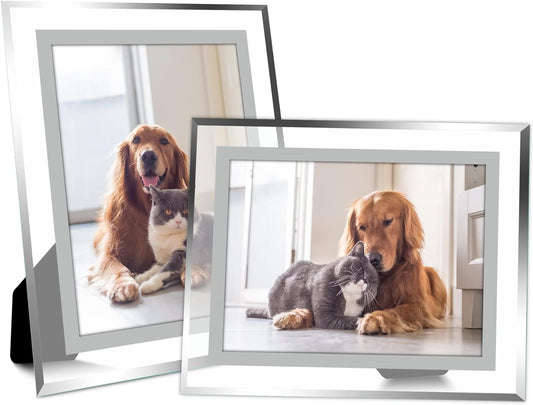 Vienrose 5x7 Picture Frame Set of 2, Clear Glass Photo Frames with Silver Edge, Horizontal or Vertical Display for Tabletop, Desk, Home, Office Decoration Fits 5x7 Photos Easy Photo Swap Gift Ready
