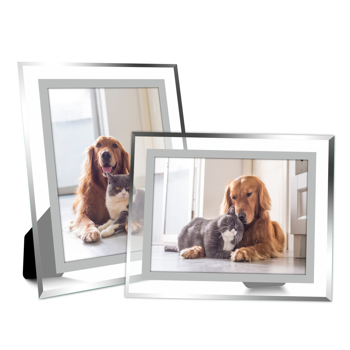 Vienrose 5x7 Picture Frame Set of 2, Clear Glass Photo Frames with Silver Edge, Horizontal or Vertical Display for Tabletop, Desk, Home, Office Decoration Fits 5x7 Photos Easy Photo Swap Gift Ready