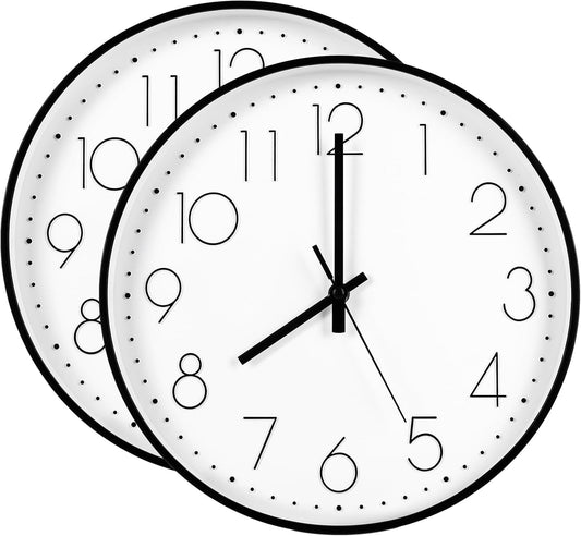 Wall Clock 2 Pack 12 Inch Silent Wall Clocks Battery Operated