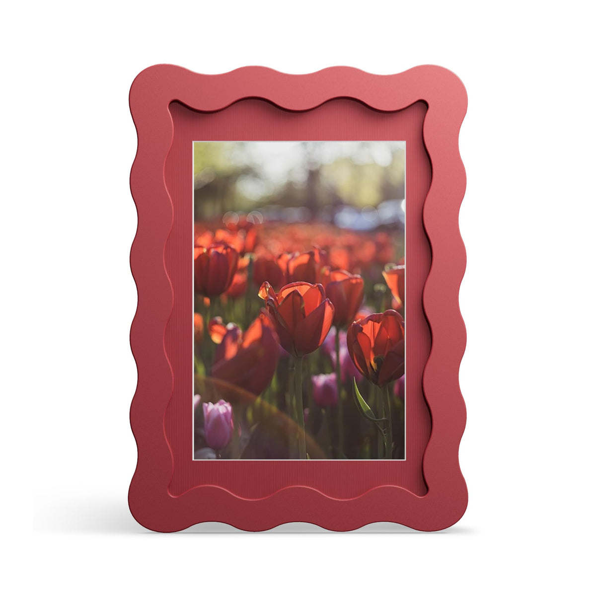 4x6 Picture Frame with Mat for 3.5x5, Wavy Edge Wooden Real Glass Photo Frame for Tabletop and Wall Hanging, Green, 1 Pack