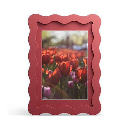 4x6 Picture Frame with Mat for 3.5x5, Wavy Edge Wooden Real Glass Photo Frame for Tabletop and Wall Hanging, Green, 1 Pack