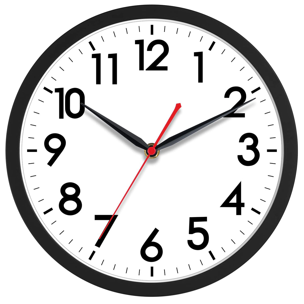 AKCISOT 12 Inch Wall Clock, Silent Battery Operated Analog Clock, Black