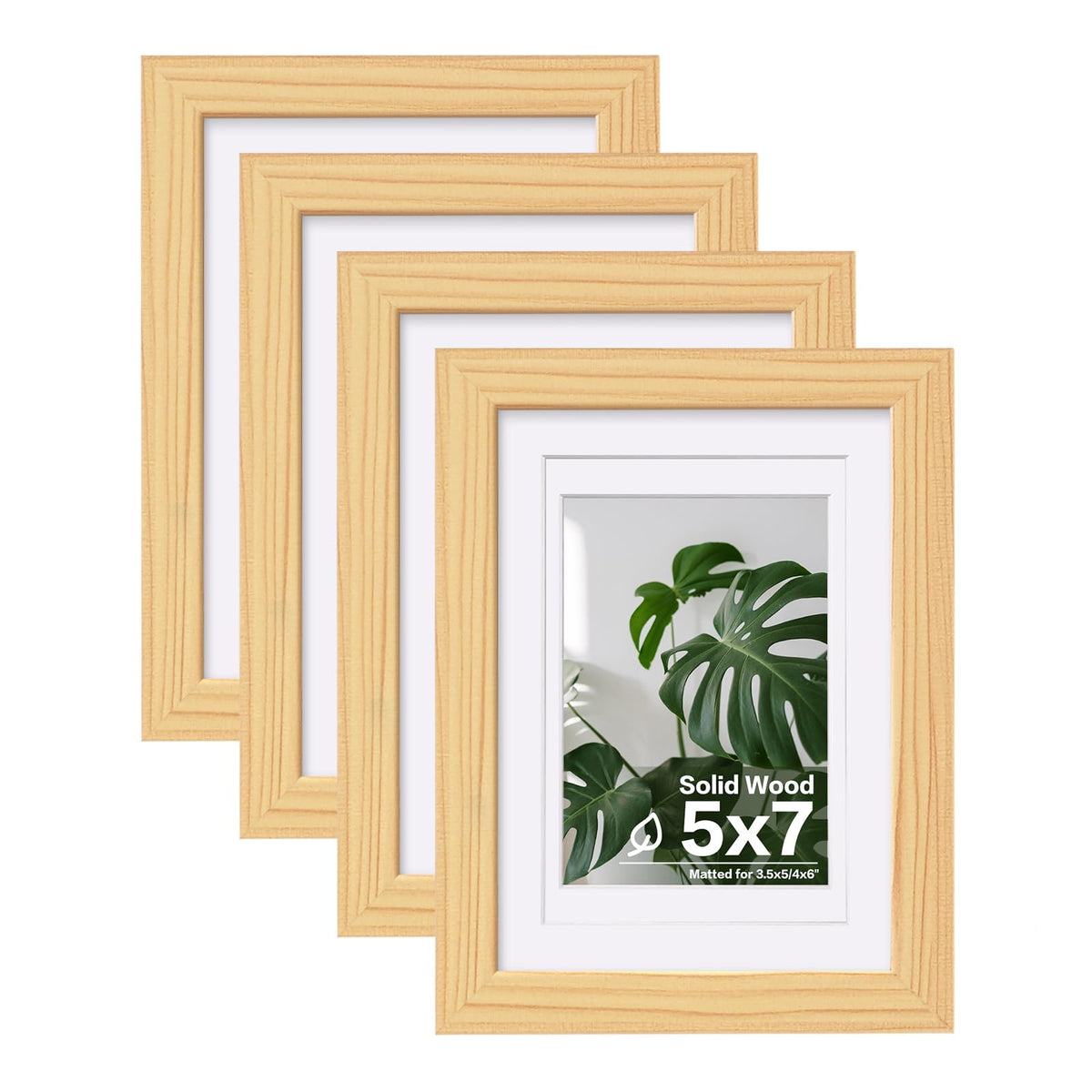 Egofine 11x14 Picture Frames 4 Pack Display Pictures 5x7/8x10 with Mat or 11x14 Without Mat Made of Solid Wood Covered by Plexiglass for Table Top Display and Wall Mounting Photo Frame, Light Brown