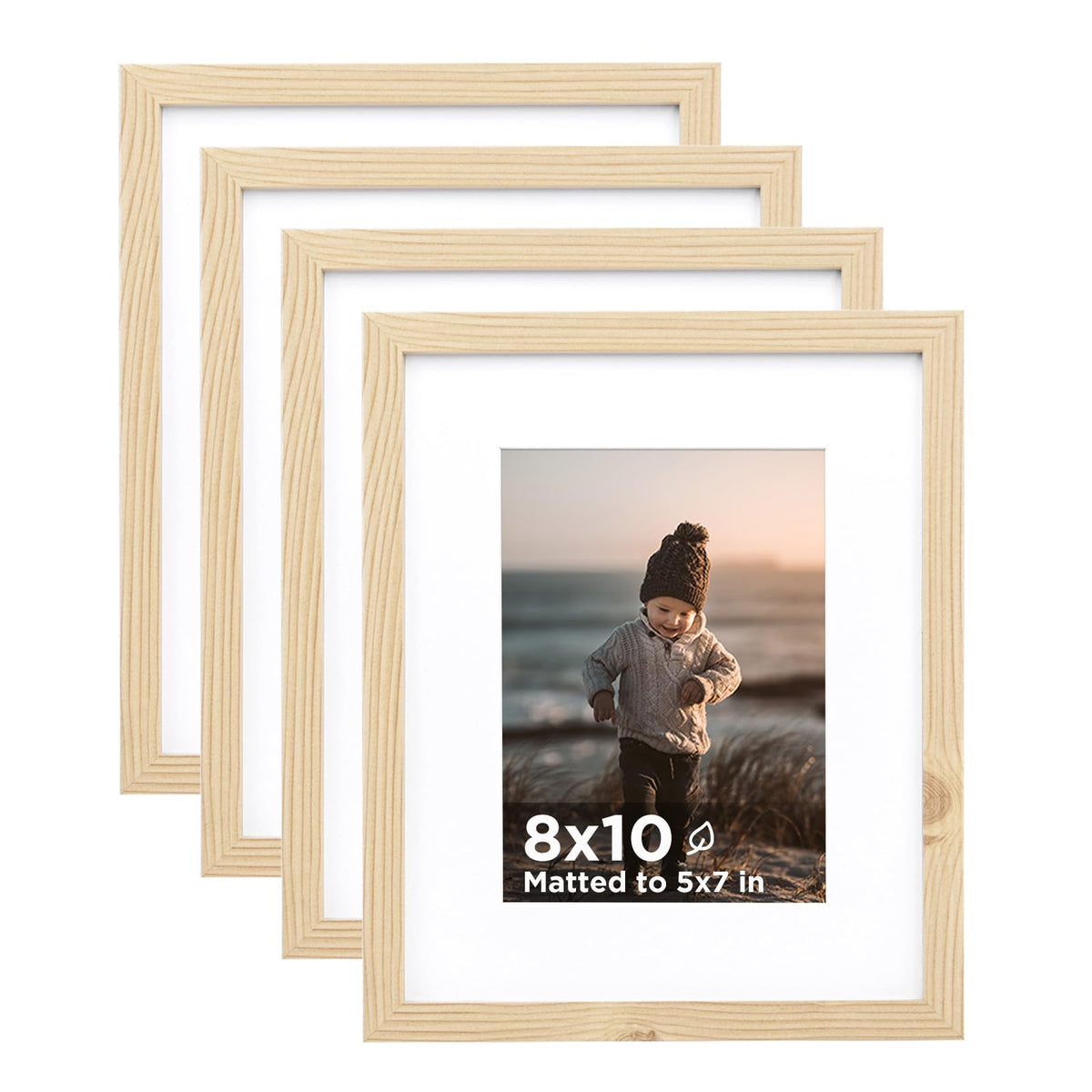 KINLINK 5x7 Picture Frame White Set of 4, Wooden Photo Frames Matted 4x6 with Plexiglass for 4x6 with Mat or 5x7 without Mat for Table and Wall Display