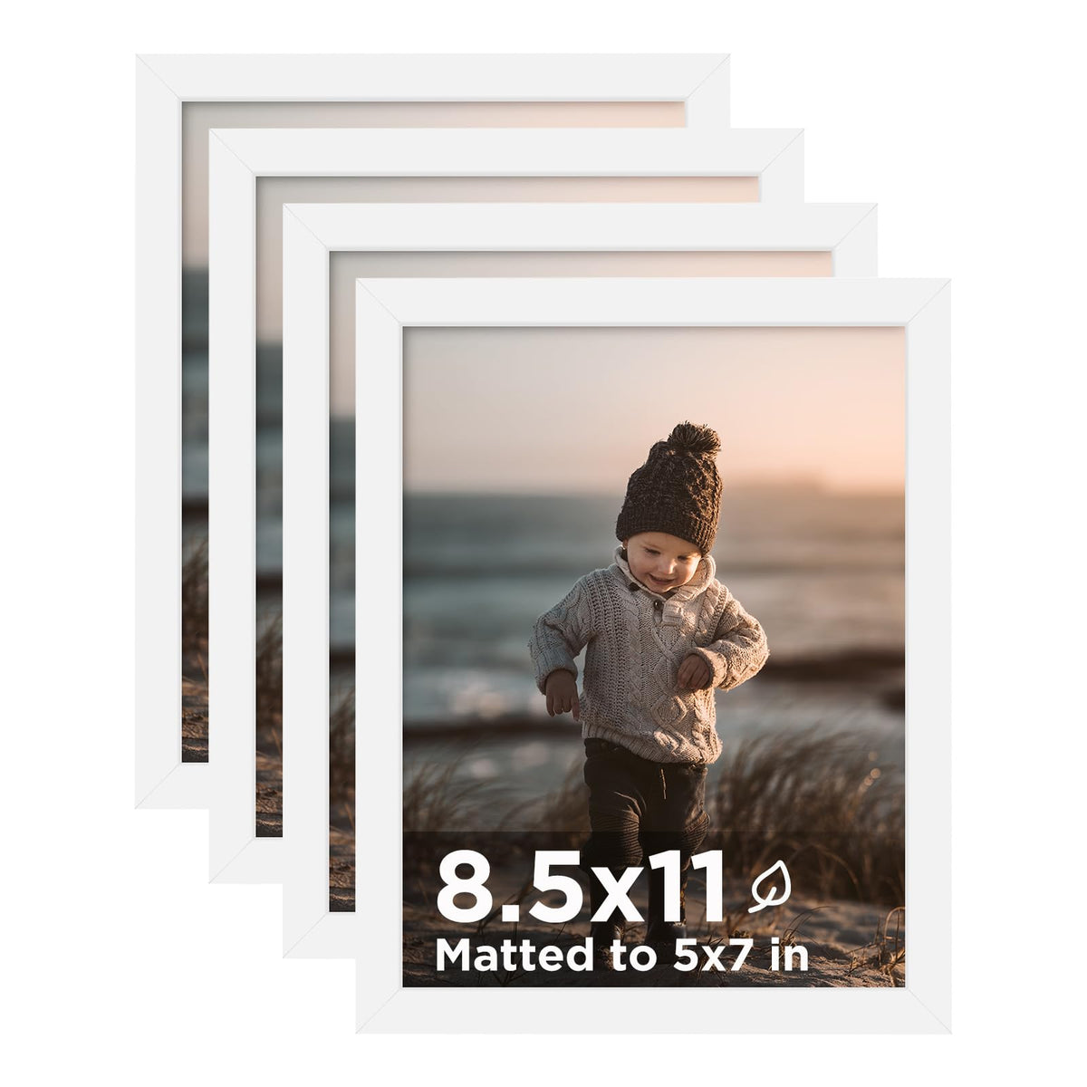 KINLINK 5x7 Picture Frame White Set of 4, Wooden Photo Frames Matted 4x6 with Plexiglass for 4x6 with Mat or 5x7 without Mat for Table and Wall Display