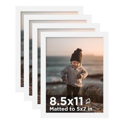 KINLINK 5x7 Picture Frame White Set of 4, Wooden Photo Frames Matted 4x6 with Plexiglass for 4x6 with Mat or 5x7 without Mat for Table and Wall Display