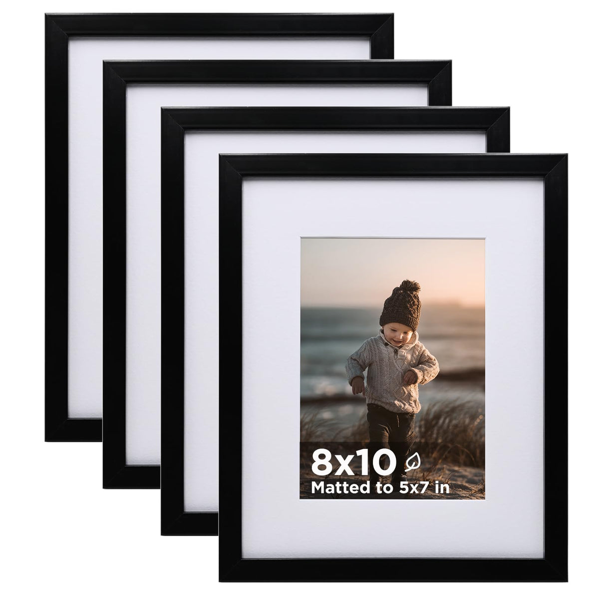 KINLINK 5x7 Picture Frame White Set of 4, Wooden Photo Frames Matted 4x6 with Plexiglass for 4x6 with Mat or 5x7 without Mat for Table and Wall Display