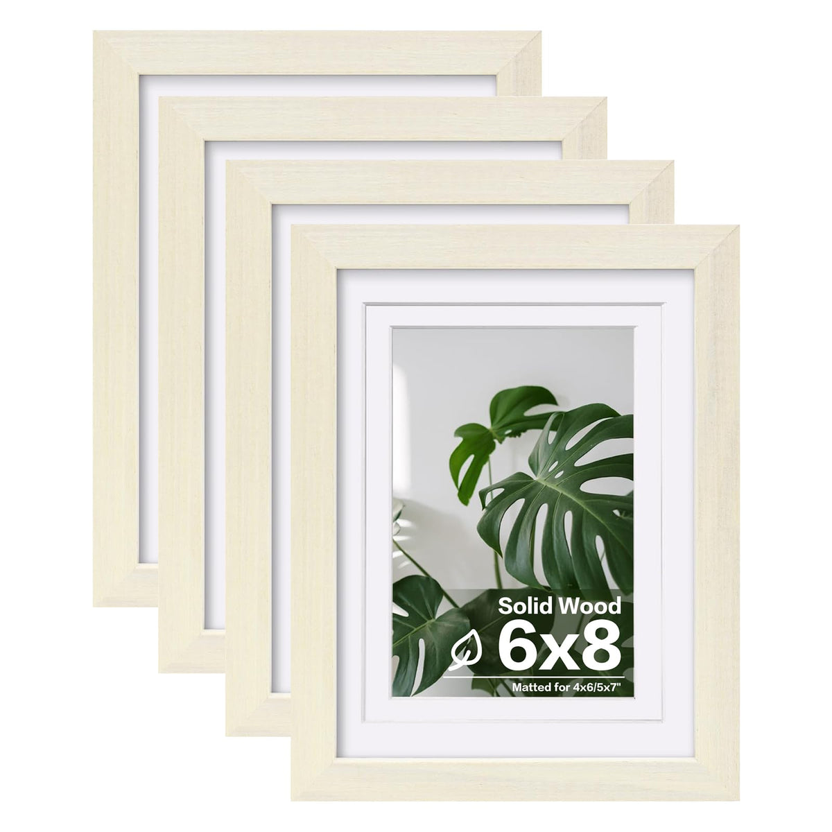 Egofine 8x10 Picture Frames Set of 4, Made of Solid Wood Covered by Plexiglass 4x6 and 5x7 with Mat or 8x10 without Mat, for Table Top Display and Wall Mounting Photo Frame White