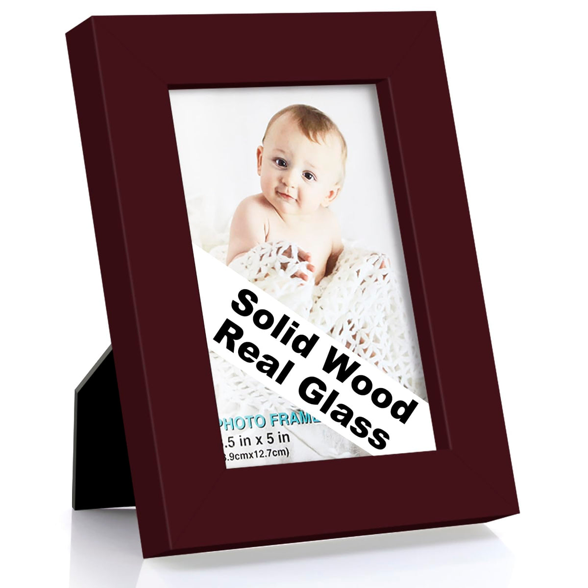 RPJC 5x7 Solid Wood Picture Frame with Real Glass Cover Black