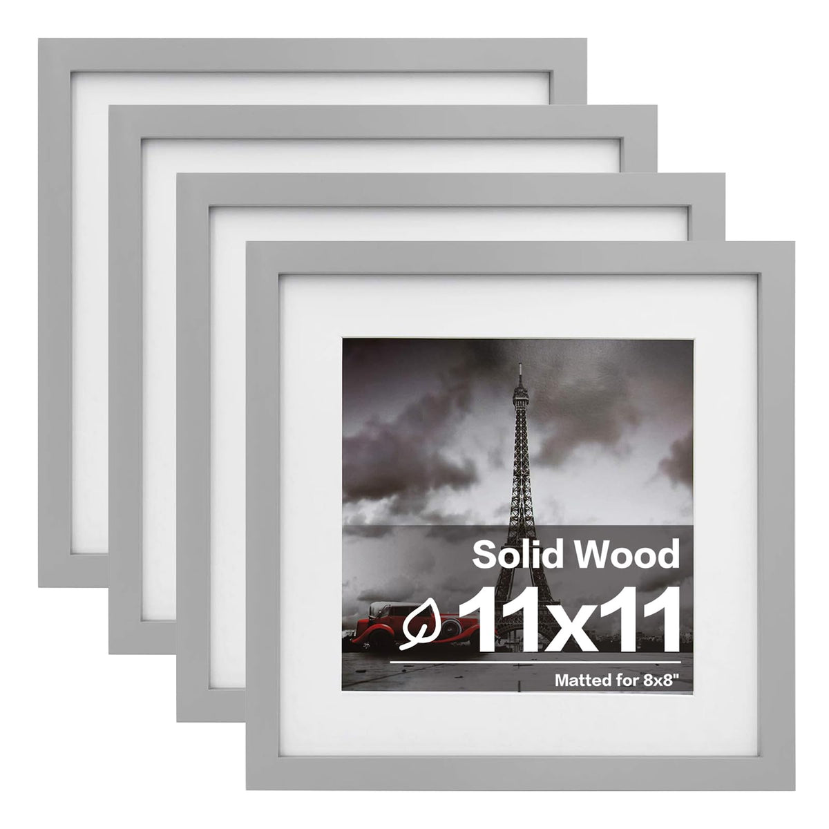 Egofine 11x14 Picture Frames 4 Pack Display Pictures 5x7/8x10 with Mat or 11x14 Without Mat Made of Solid Wood Covered by Plexiglass for Table Top Display and Wall Mounting Photo Frame, Light Brown
