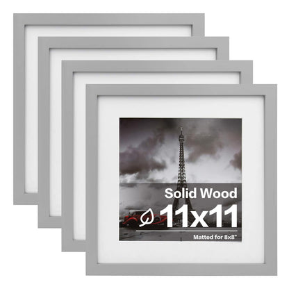 Egofine 11x14 Picture Frames 4 Pack Display Pictures 5x7/8x10 with Mat or 11x14 Without Mat Made of Solid Wood Covered by Plexiglass for Table Top Display and Wall Mounting Photo Frame, Light Brown