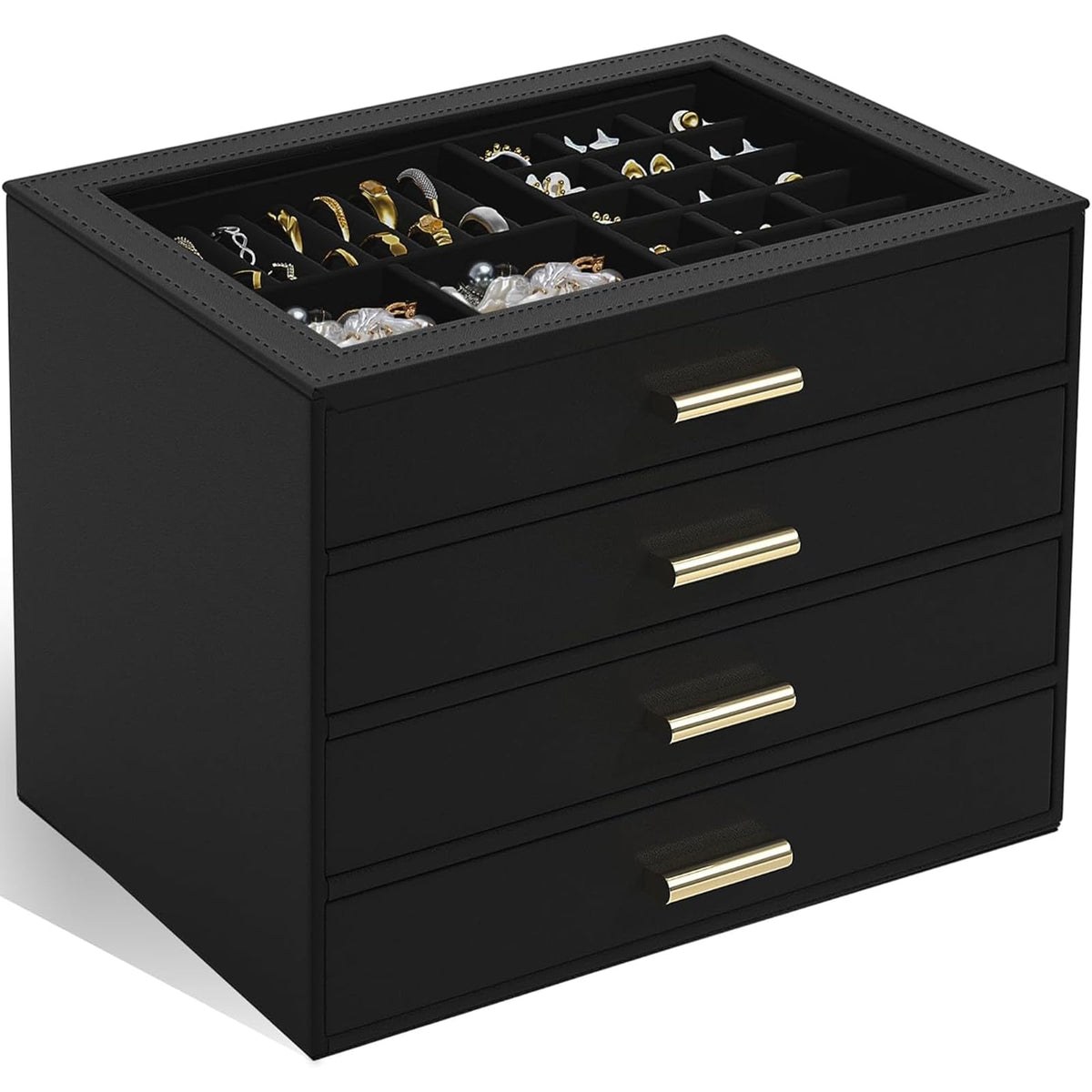 AKOZLIN Jewelry Box Organizer with Clear Lid 2 Drawers Black