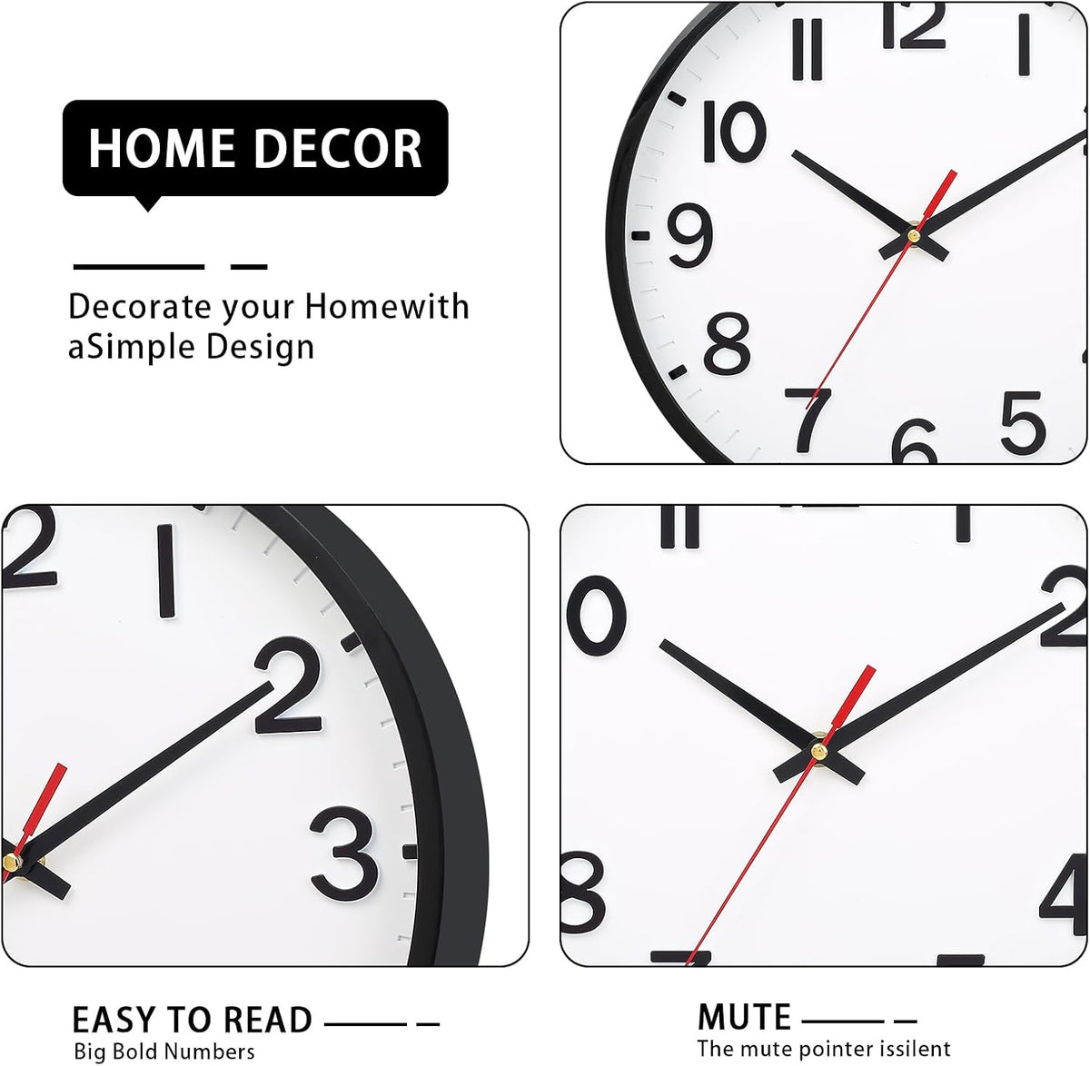 Wall Clocks Battery Operated 8 inch Modern Wall Clock,Silent Non Ticking Wall Clock for Living Room Bedroom Kitchen Office Classroom Decor (White and Black)