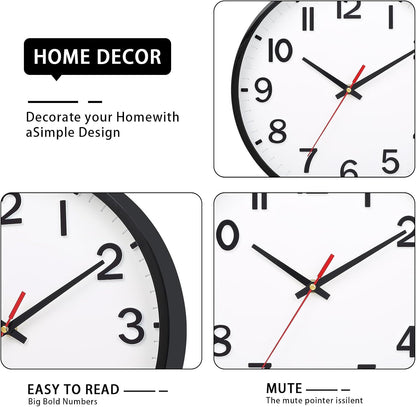 Wall Clocks Battery Operated 8 inch Modern Wall Clock,Silent Non Ticking Wall Clock for Living Room Bedroom Kitchen Office Classroom Decor (White and Black)