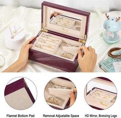 Voova 2-Layer Wooden Jewelry Box with Mirror, Purple