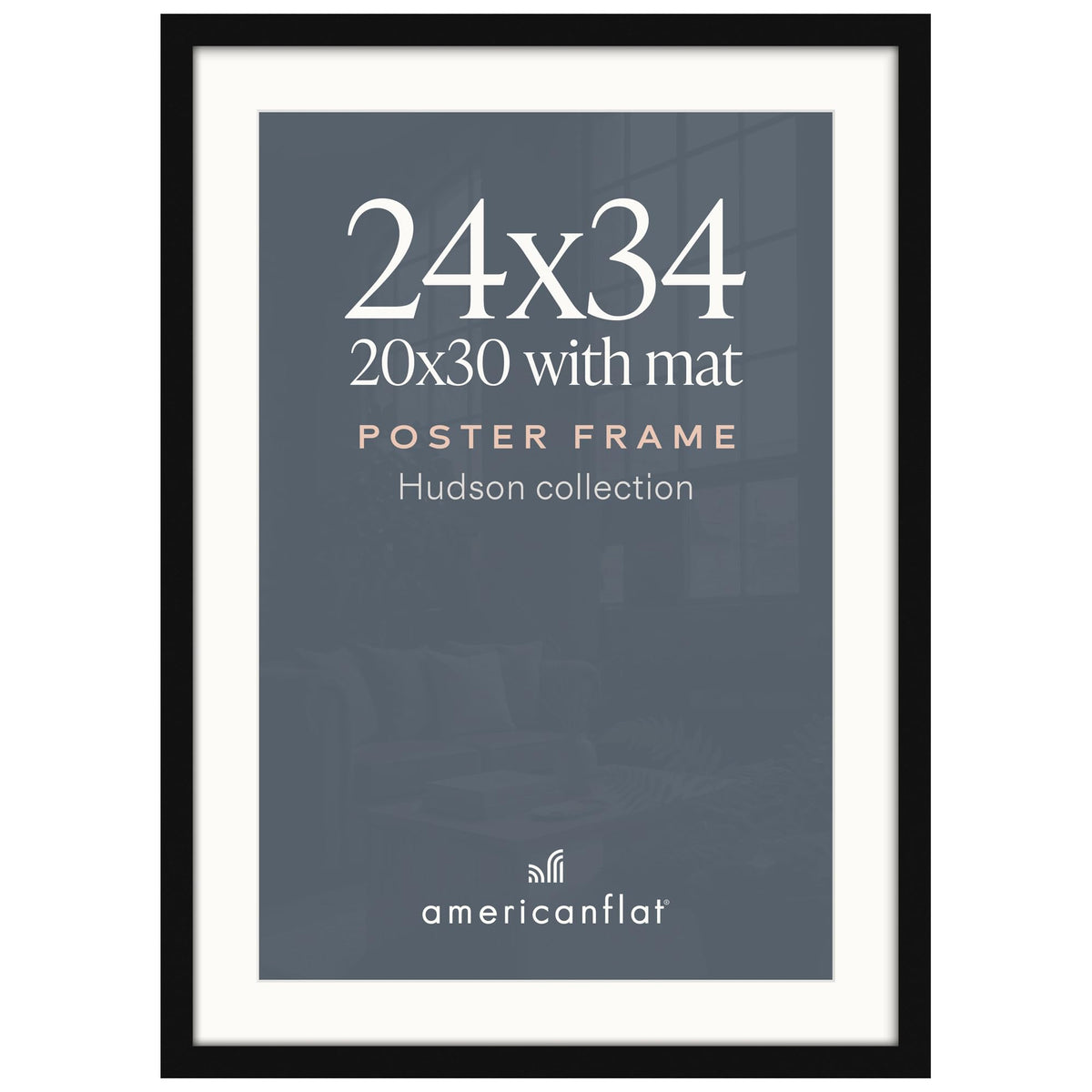 Americanflat 22x28 Poster Frame - Matted to 18x24 - Engineered Wood - Black